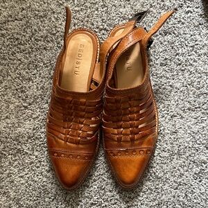 BED|STU Woven Leather Slingback Flats in Cognac